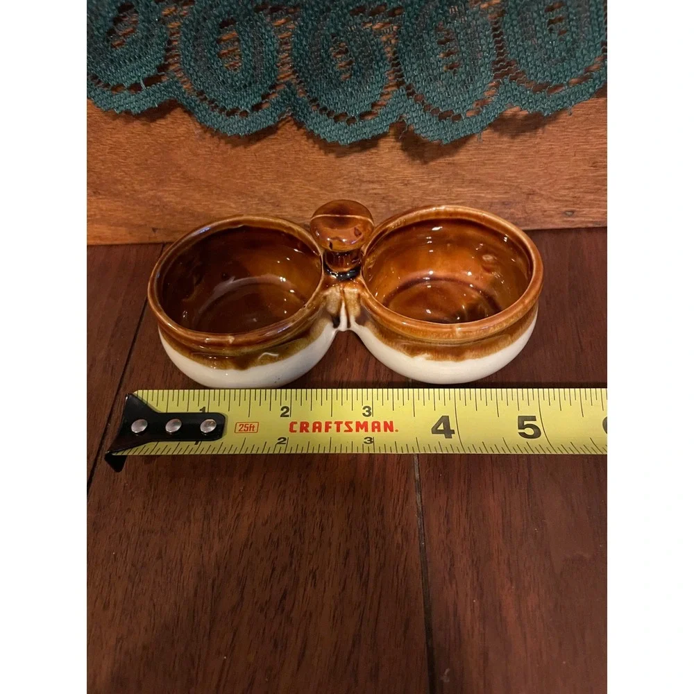 Vintage Brown Drip Glaze Salt And Pepper Stoneware Pinch Pot